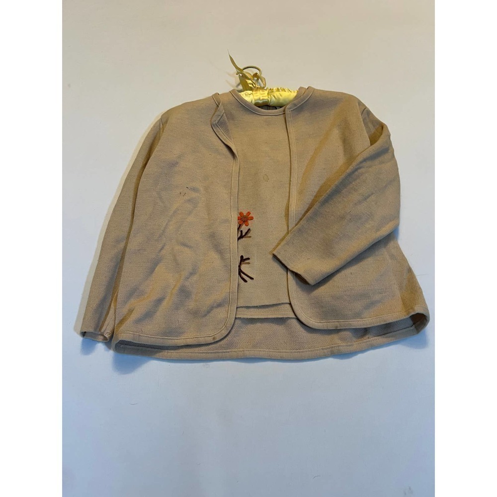 5/ $25  Vintage Remark Cardigan Set Tan Embroidered Flowers S